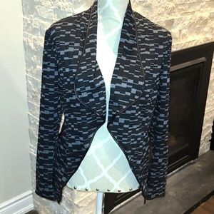 Sandro Paris Crop Open Front Blazer Jacket Black and grey pattern